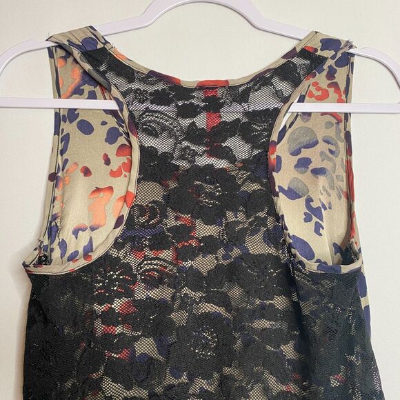 Vintage 100% Silk Animal Print and Floral Lace Top Racer-Back Made in USA Size S - Picture 3 of 11